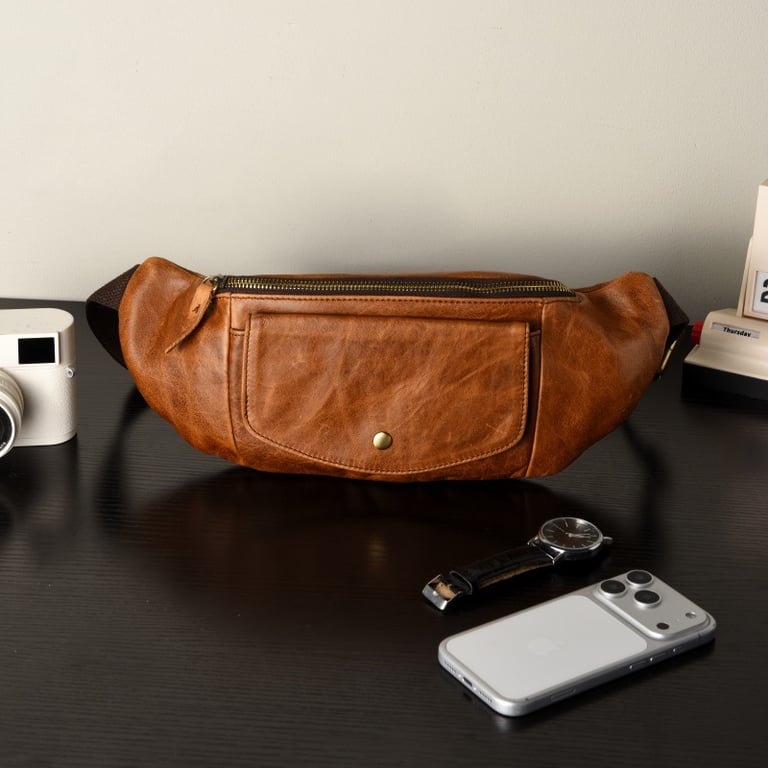 Retro Casual Vegetable Tanned Full-grain Leather Cowhide Chest Bag | Home & Kitchen thumbnail 11