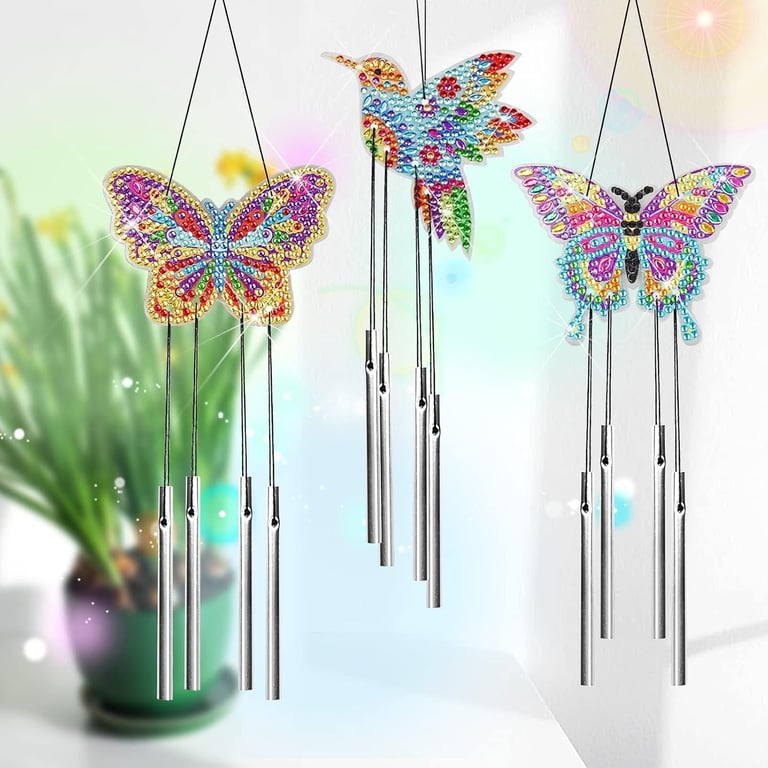 Diamond Painting Wind Chime Kit | 4-Piece Butterfly Craft Set thumbnail 3
