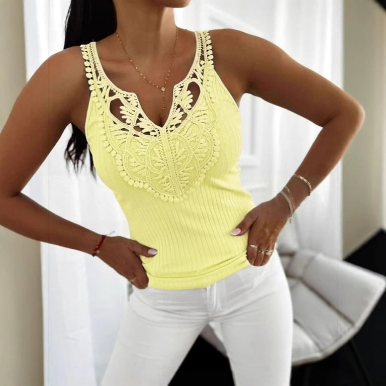 Slim-Fit V-Neck Tank Top with Lace Detail | Ribbed Cotton Blend thumbnail 8
