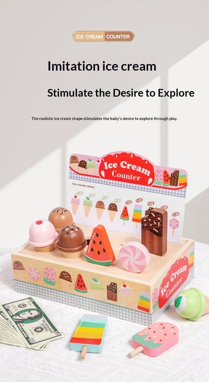 Wooden Ice Cream Model Playset Toy | Role-Play Store & Truck thumbnail 14