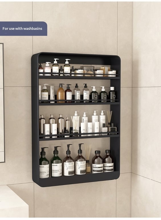 No-Drill Wall-Mounted Bathroom Shelf | Cosmetics Storage Rack Canada thumbnail 4