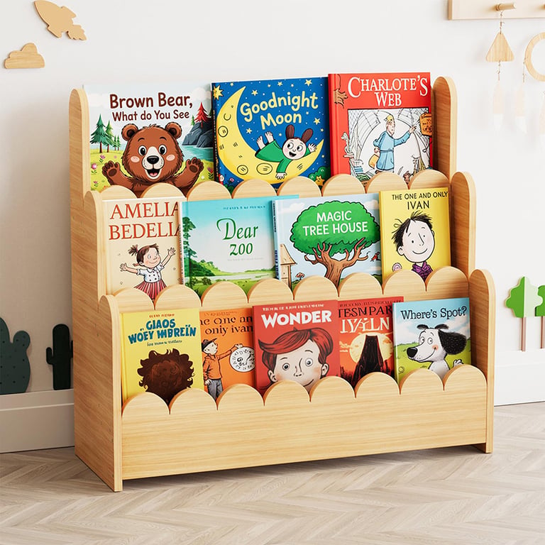 Solid Wood Children's Floor Picture Book Bookshelf | Home & Kitchen Storage thumbnail 3