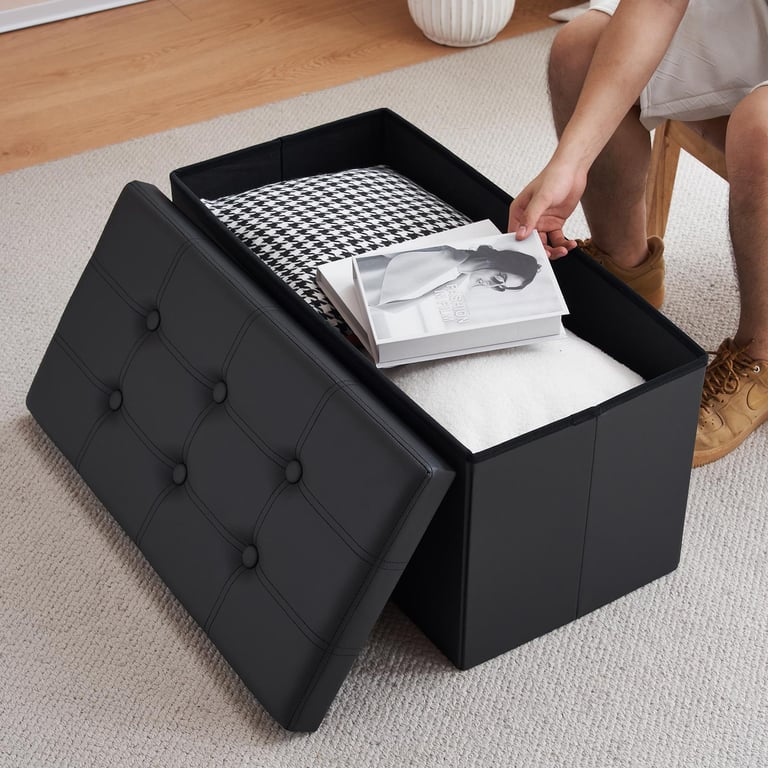 Foldable Storage Ottoman Seat | Button Tufted Bench Toy Box Canada thumbnail 12