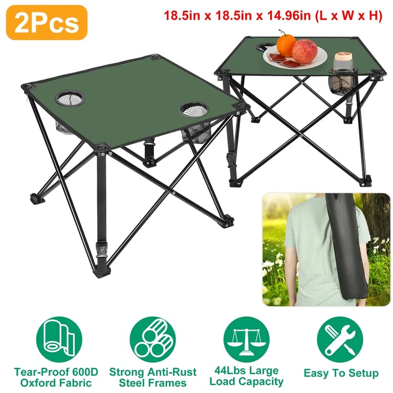 1Pc-2Pcs Options - Foldable Camping Table Portable Picnic Table Lightweight Travel Desk With 2 Cup Holders Carrying Bag thumbnail 8