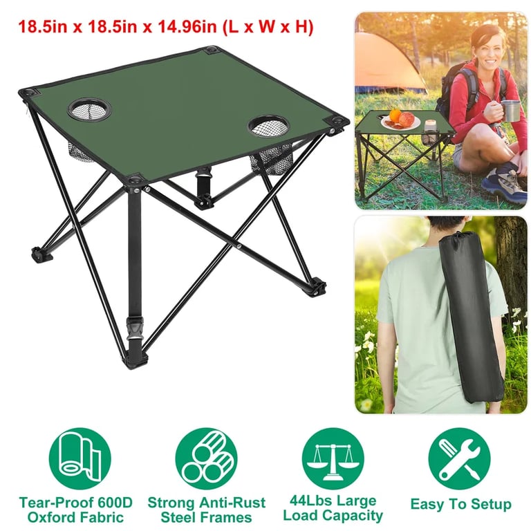1Pc-2Pcs Options - Foldable Camping Table Portable Picnic Table Lightweight Travel Desk With 2 Cup Holders Carrying Bag thumbnail 12