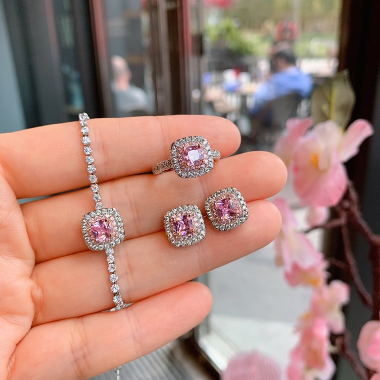 Women's Zircon Fashion Earring Ring And Bracelet Set | Home & Kitchen thumbnail 10