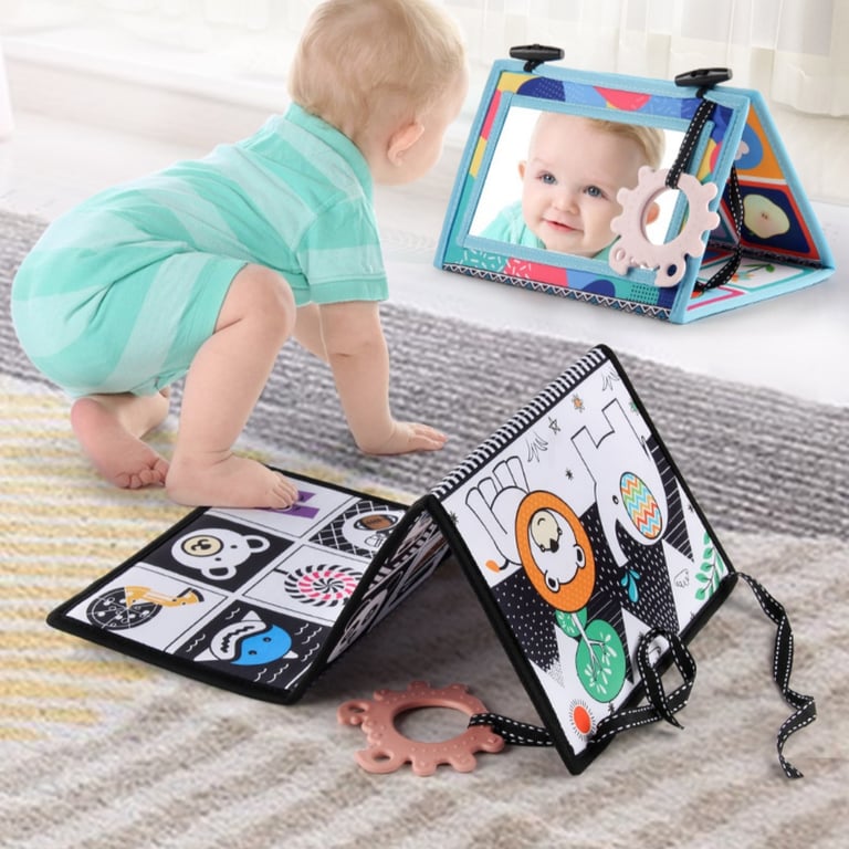 Foldable Funny Mirror Desk Calendar Baby Cloth Book | Sensory Tummy Time thumbnail 3