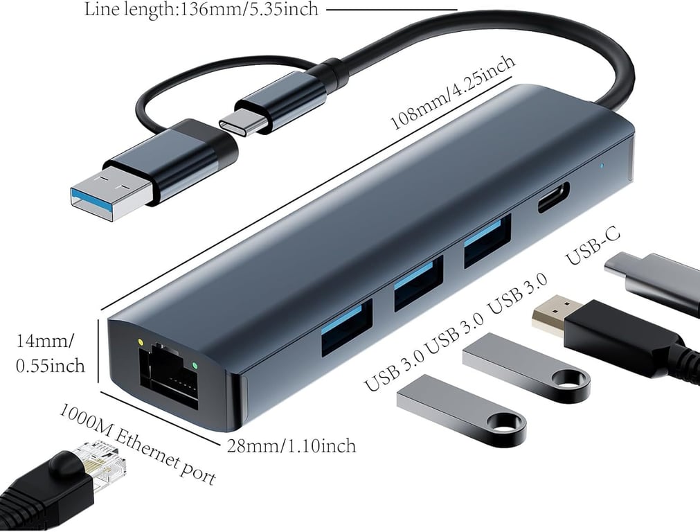 Gigabit Ethernet Port Adapter Dual-head Hub | Home & Kitchen thumbnail 11