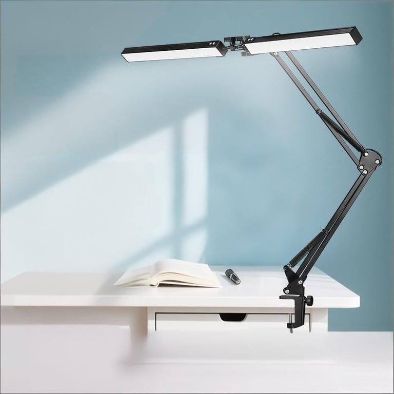 Double-Head Led Desk Lamp Swing Arm Clamp Folding Dimmable Adjustable Brightness