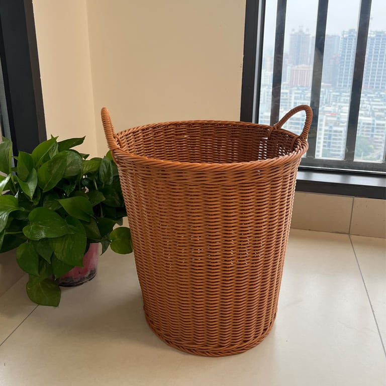 Woven Rattan Hand-Braided Laundry Basket | Stylish Storage Bin thumbnail 6