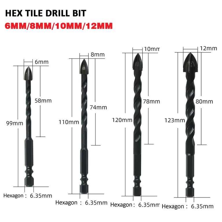 4PCS Hex Tile Drill Bit Set | Glass Ceramic Brick Drilling thumbnail 16