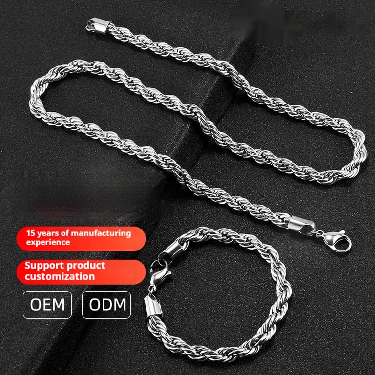 Stainless Steel Twisted Chain Necklace & Bracelet Set | Silver Gold thumbnail 7