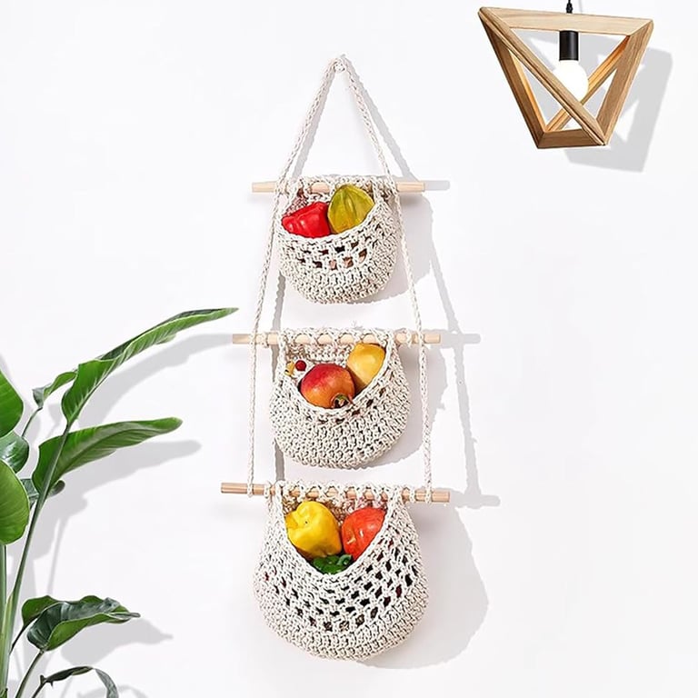 Detachable Three-Tier Kitchen Fruit and Vegetable Storage Mesh Bag | Home & Kitchen thumbnail 4