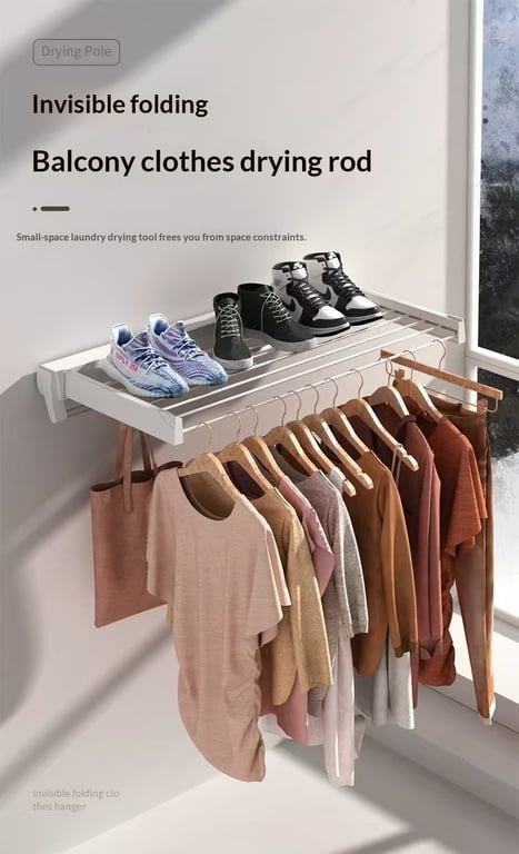 Wall-Mounted Folding Clothes Drying Rack | Space-Saving Design thumbnail 2