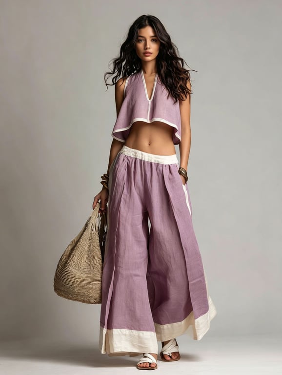 Casual Chic Sleeveless V-Neck Crop Top & Wide-Leg Pants Set thumbnail 6