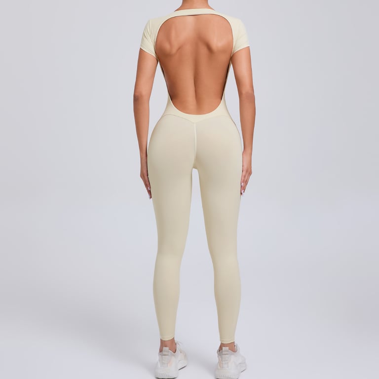Women's Fashion Solid Color Quick-Drying Yoga Bodysuit | Open Back thumbnail 3