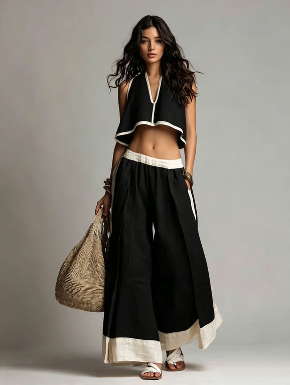 Casual Chic Sleeveless V-Neck Crop Top & Wide-Leg Pants Set thumbnail 7