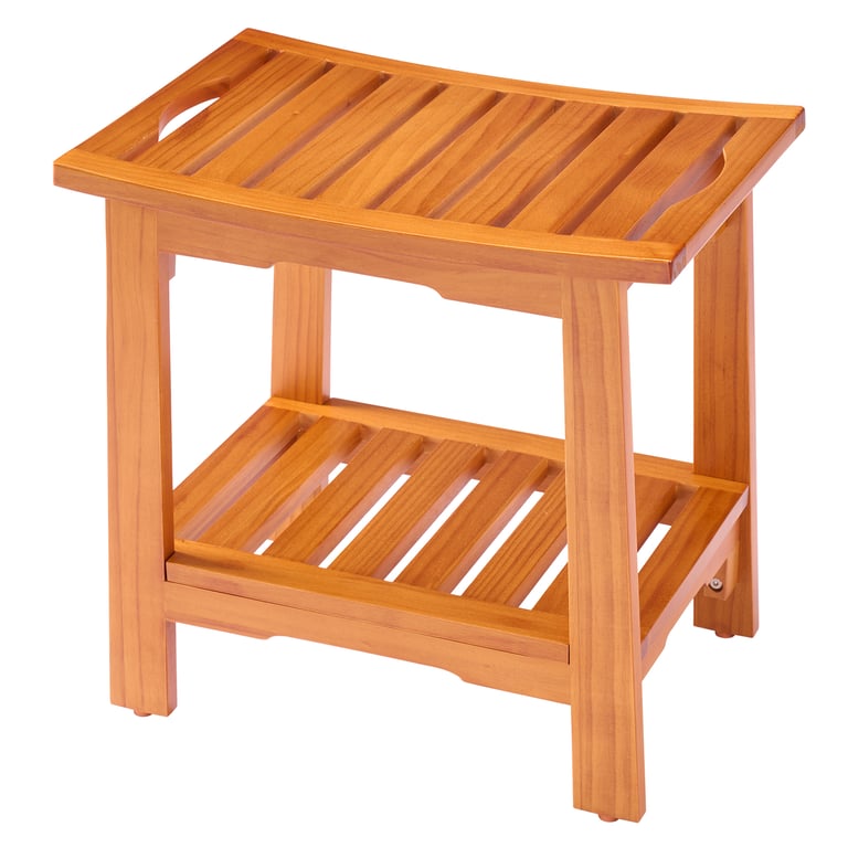 18-Inch Solid Wood Bathroom Stool with Shelf | Shower & Vanity thumbnail 2