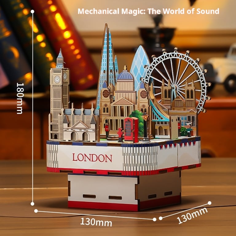 3D Wooden Puzzle Music Box | Handmade City Skyline Model thumbnail 3