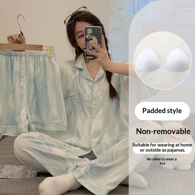Women's Summer Ice Silk Pajama Set 3-Piece Short-Sleeve | Captain Fam thumbnail 18