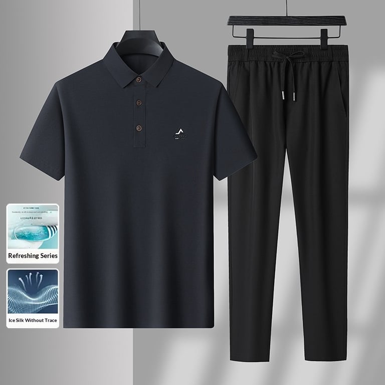 Men's Casual Sport Two-Piece Set | Ice Silk Polo & Pants thumbnail 11