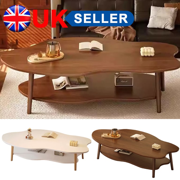 2 Layer Coffee Table Tea Table Cloud Modern Living Room Desk W  Storage Shelf UK thumbnail 12