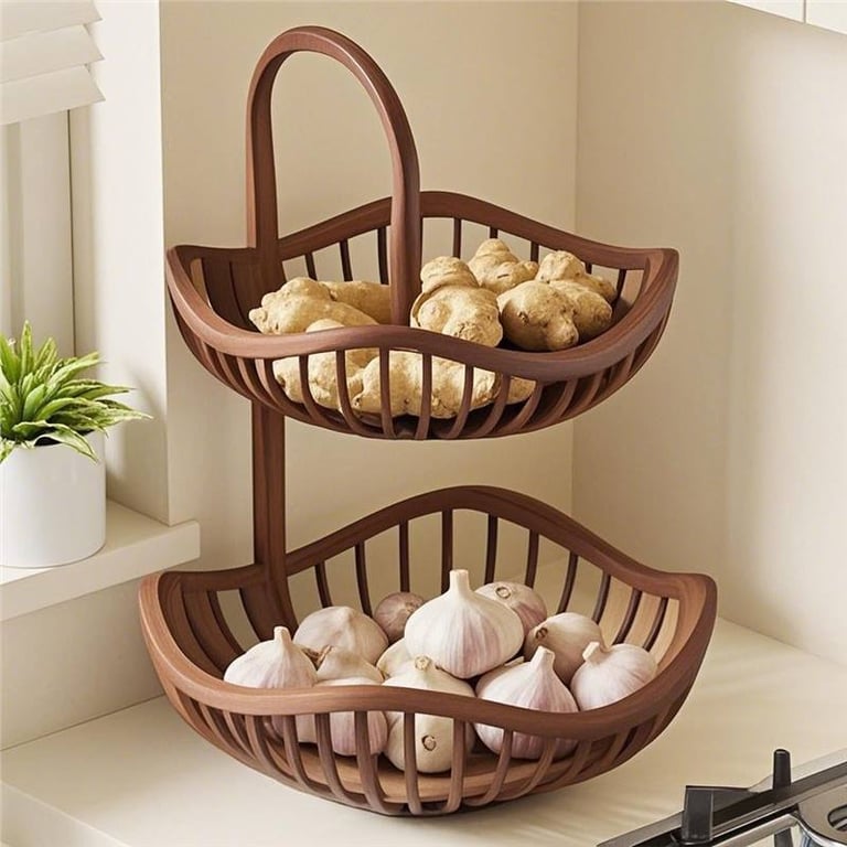 Kitchen Onion Ginger Garlic Basket Double-Layer Fruit Storage Rack thumbnail 1