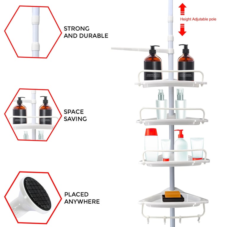 4 Tier Telescopic Bathroom Wall Corner Shelf Rack Shower Caddy Storage Organizer thumbnail 11