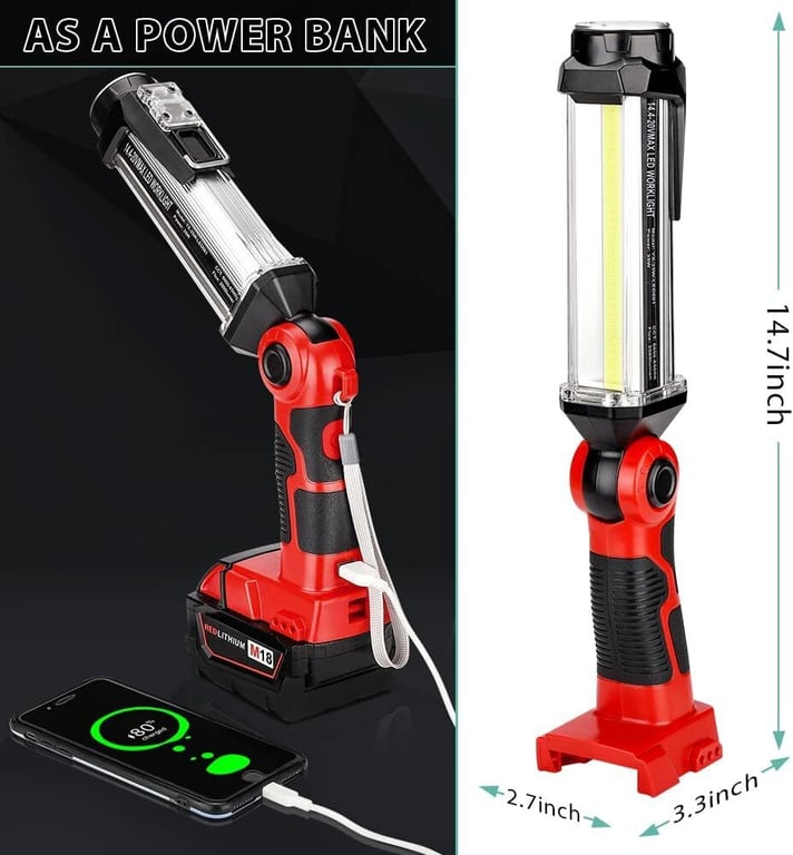 Cordless LED Work Light Milwaukee 18V Battery 2000LM Floodlight thumbnail 9