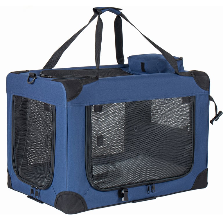 40   Soft Dog Crates Kennel, 3-Door Portable Folding Pet Carrier With Mesh Windows, Straps And Fleece Mat For Dogs, Cats, Rabbits, Meeting The Needs For Indoor, Outdoor, And Travel Use, Dark Blue