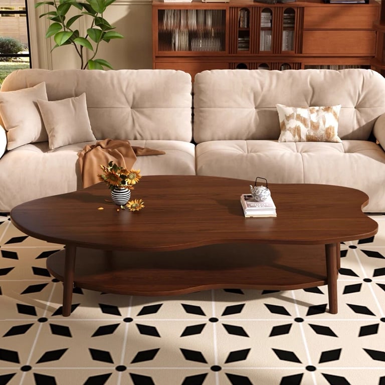 2 Layer Coffee Table Tea Table Cloud Modern Living Room Desk W  Storage Shelf UK thumbnail 2