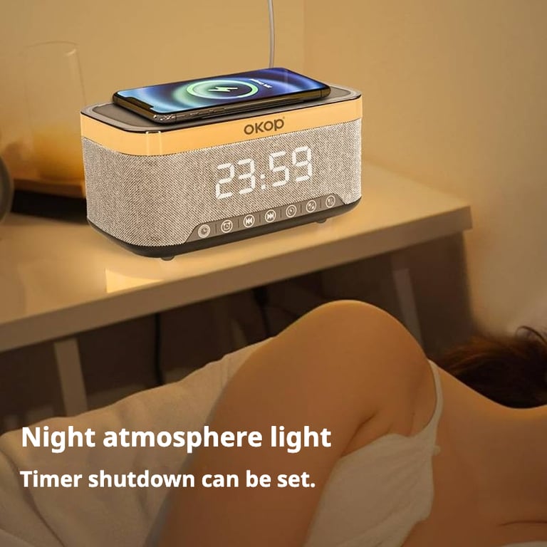 KP-559 15W Wireless Charging Clock Alarm Clock RGB Ambient Light White Noise Desktop Bluetooth Speaker thumbnail 18
