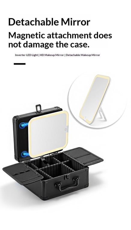 Large-Capacity Cosmetic Case with Magnetic Lighting and Mirror Storage thumbnail 14