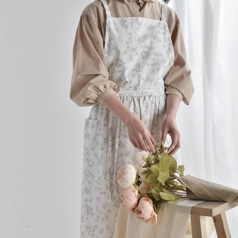 Artistic Floral Cross-Back Bib Apron | Kitchen Work Uniform Canada thumbnail 8