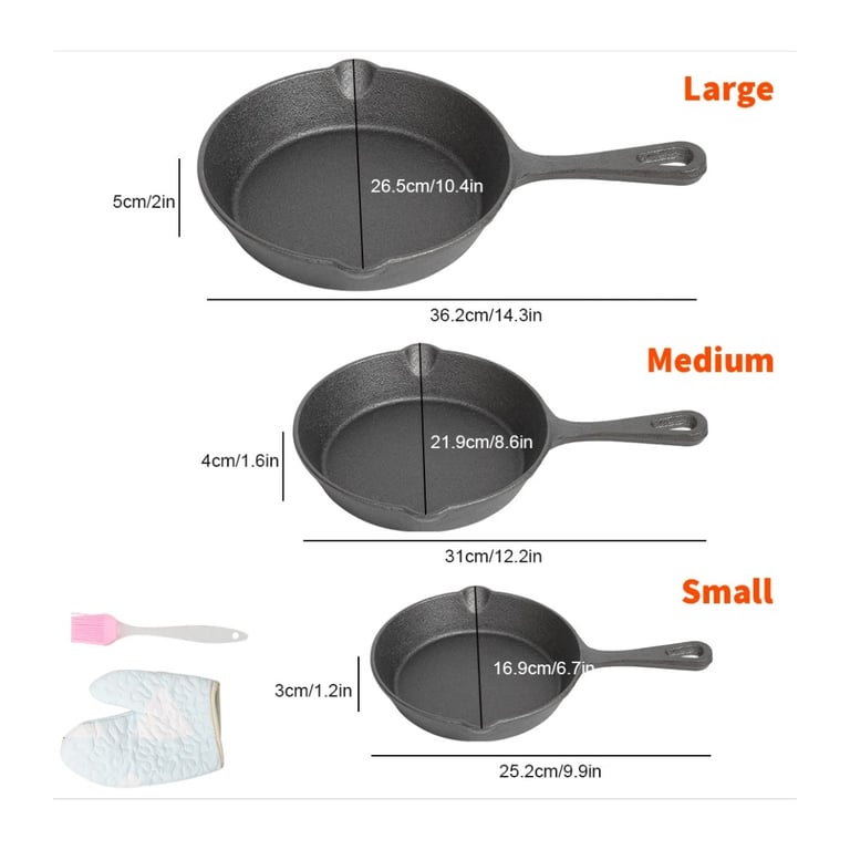 3-Piece Cast Iron Skillet Set | Pre-Seasoned Non-Stick Frying Pans thumbnail 14