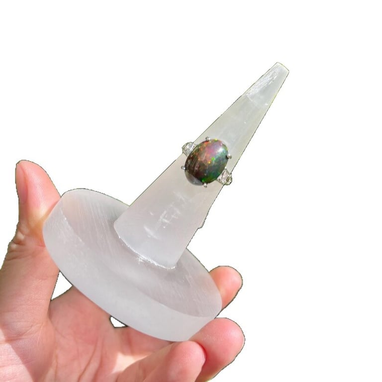 Selenite Ring Holder Storage Tray | Natural Crystal Jewelry Organizer thumbnail 1