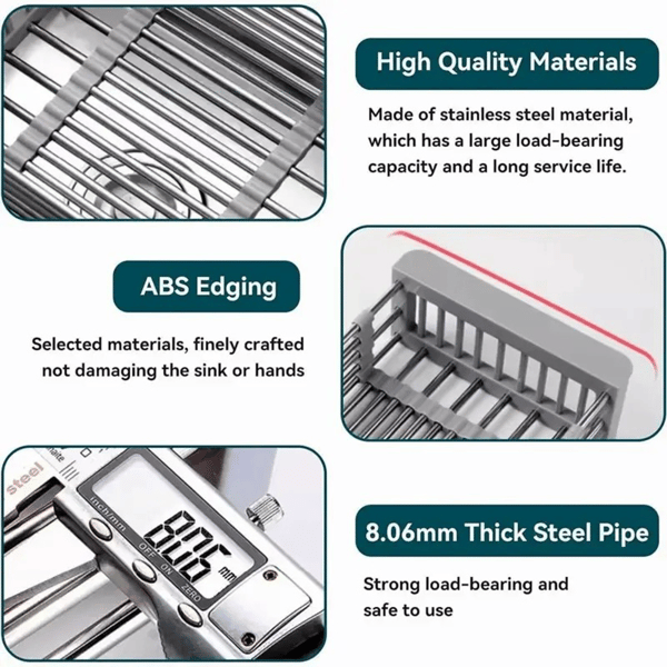 Adjustable Immersion Sink Dish Drying Rack | Stainless Steel Home & Kitchen thumbnail 11