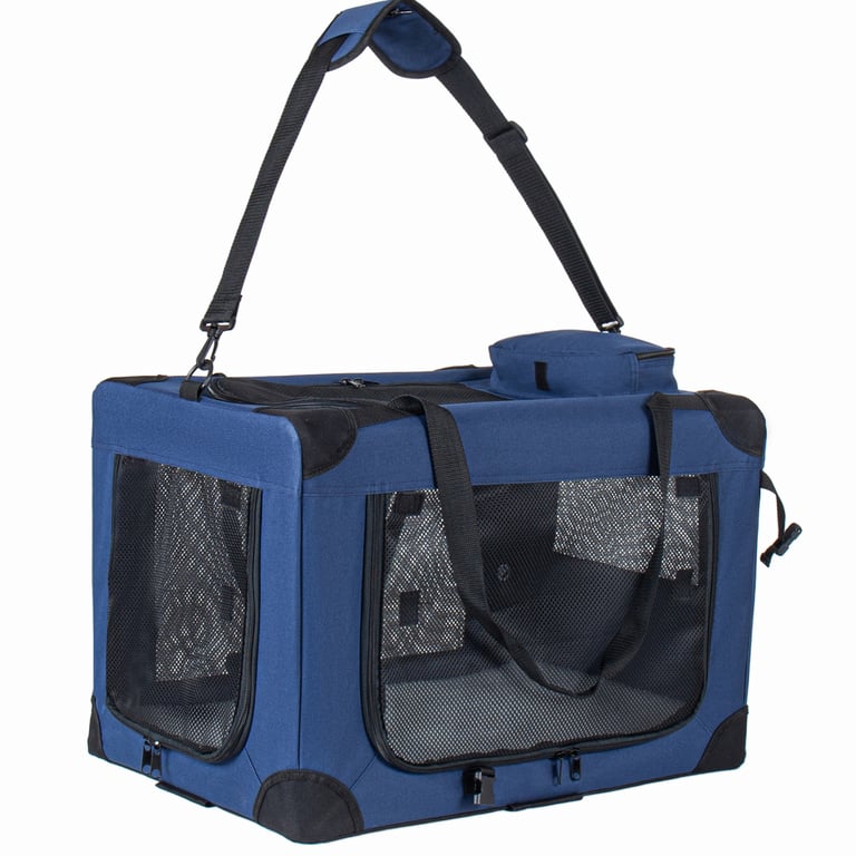 2 In 1, 24   Collapsible Travel Dog Crate For Medium Large Dogs, Rolling Pet Carrier With Wheels, 3-Door Portable Folding Pet Kennel With Mesh Windows, Indoor Outdoor Travel Use, Dark Blue thumbnail 6