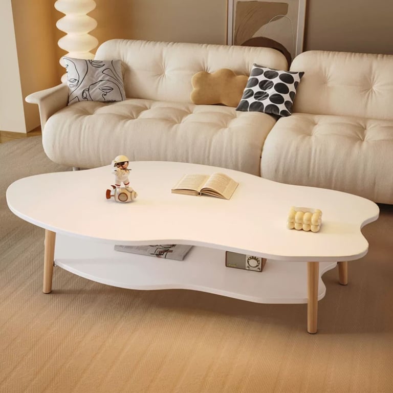 2 Layer Coffee Table Tea Table Cloud Modern Living Room Desk W  Storage Shelf UK thumbnail 3