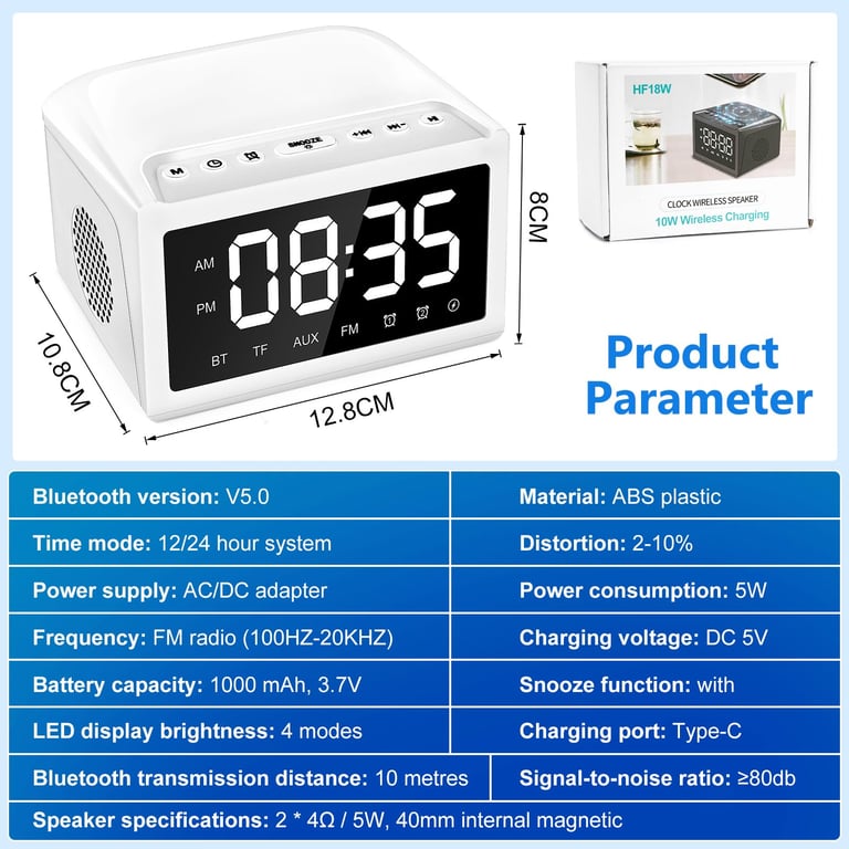 Digital Alarm Clock Radio with Bluetooth Speaker | USB Charging thumbnail 11