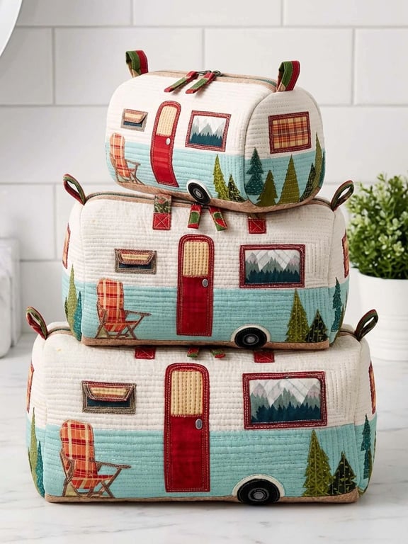 Printed Storage Makeup Three-Piece Set | Quilted Nesting Bags thumbnail 3