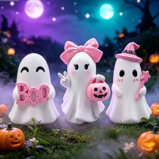 Cute Halloween Ghost Pumpkin Resin Desk Organizer Set | Captain Fam thumbnail 13