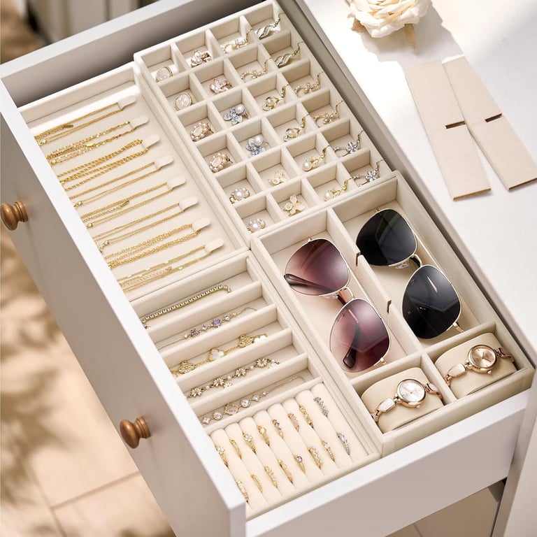 Drawer Tray Jewelry Box Earring Necklace Storage Velvet | Home & Kitchen thumbnail 11