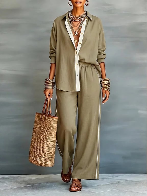 Women's Contrast-Color Casual Loose Pants Two-Piece Set | Comfy thumbnail 5