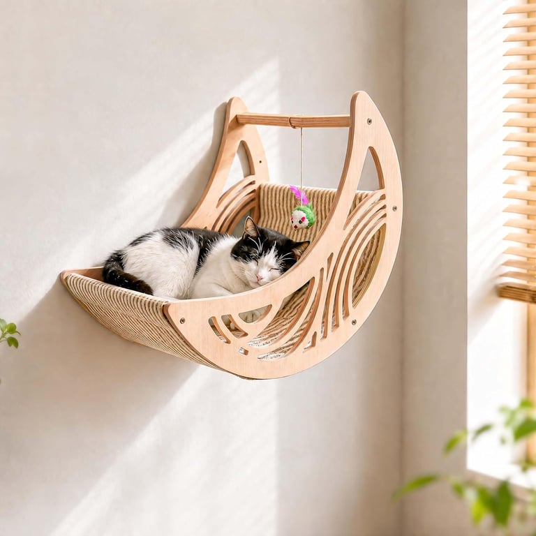 Wooden Star And Moon Hammock Cat Wall Set | Home & Kitchen Pet Furniture thumbnail 3