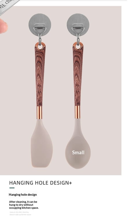 Silicone Wood-Grain Kitchen Utensil Set 12 Pieces Non-Stick Spatula thumbnail 14