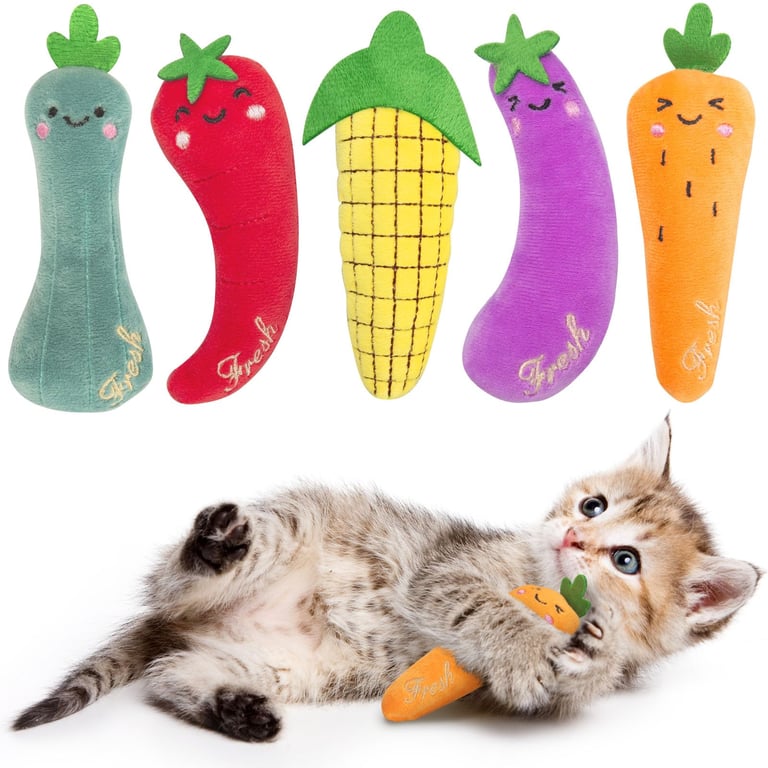 Catnip Cat Toys 5-Pack | Plush Vegetable Kicker Toys for Indoor Cats thumbnail 1