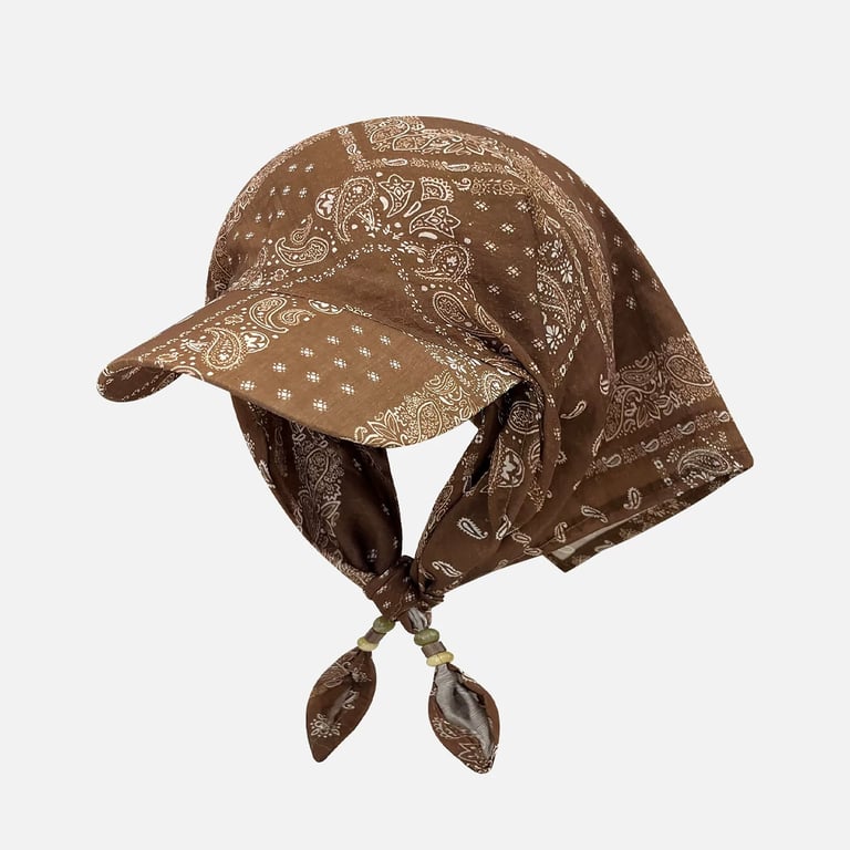 Retro Cashew-Print Beaded Tie-Band Headscarf Hat | Women's Sun Protection thumbnail 4