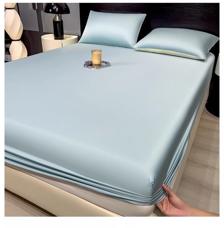Summer Solid-Color Ice Silk Fitted Sheet | Cooling Bedding Canada thumbnail 4