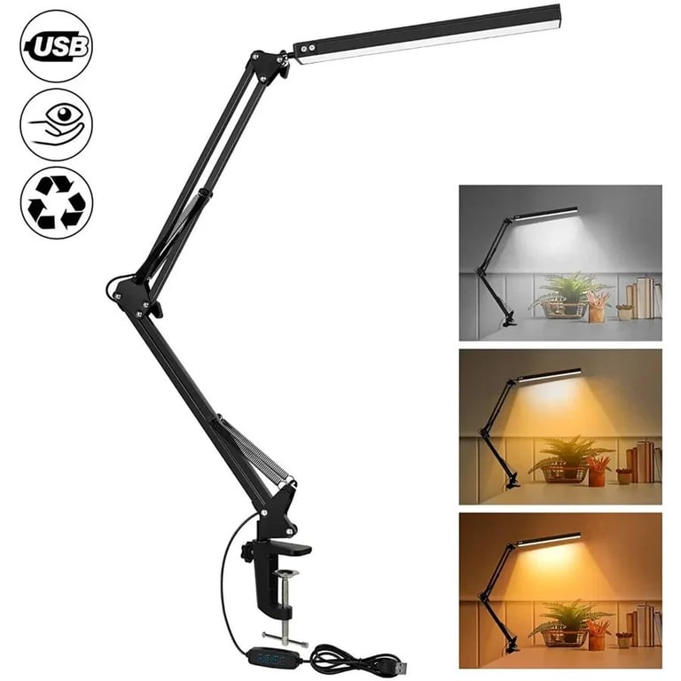 Double-Head Led Desk Lamp Swing Arm Clamp Folding Dimmable Adjustable Brightness thumbnail 9